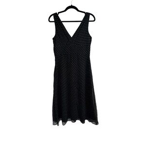 J. Crew Ribbed Crepe De Chine Silk Dot Dress Black Mid-Calf Womens Sz. 6